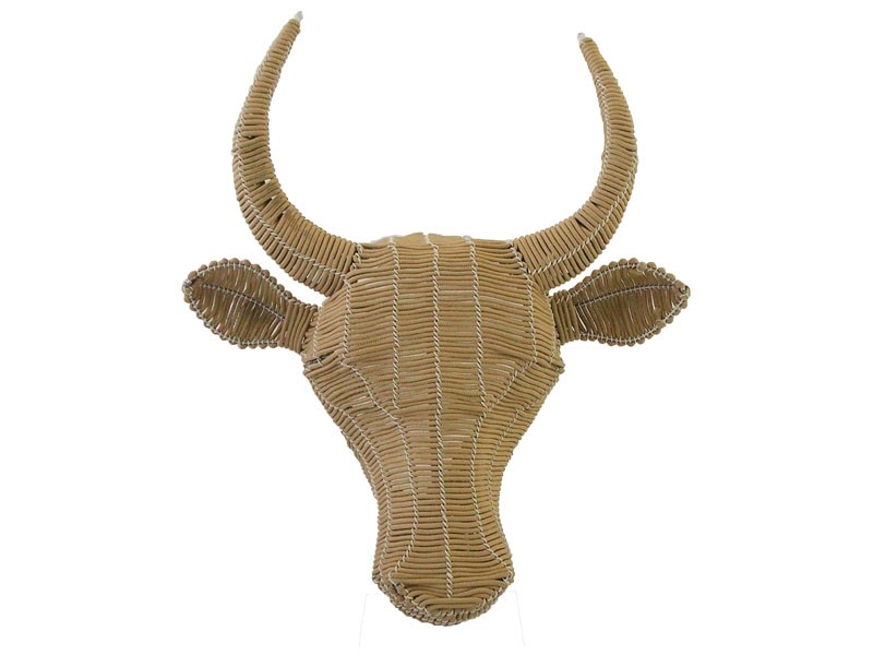 Small Rope Bull Head Wall Hanging Beige and White Small Rope Bull Head Wall Hanging Beige and White